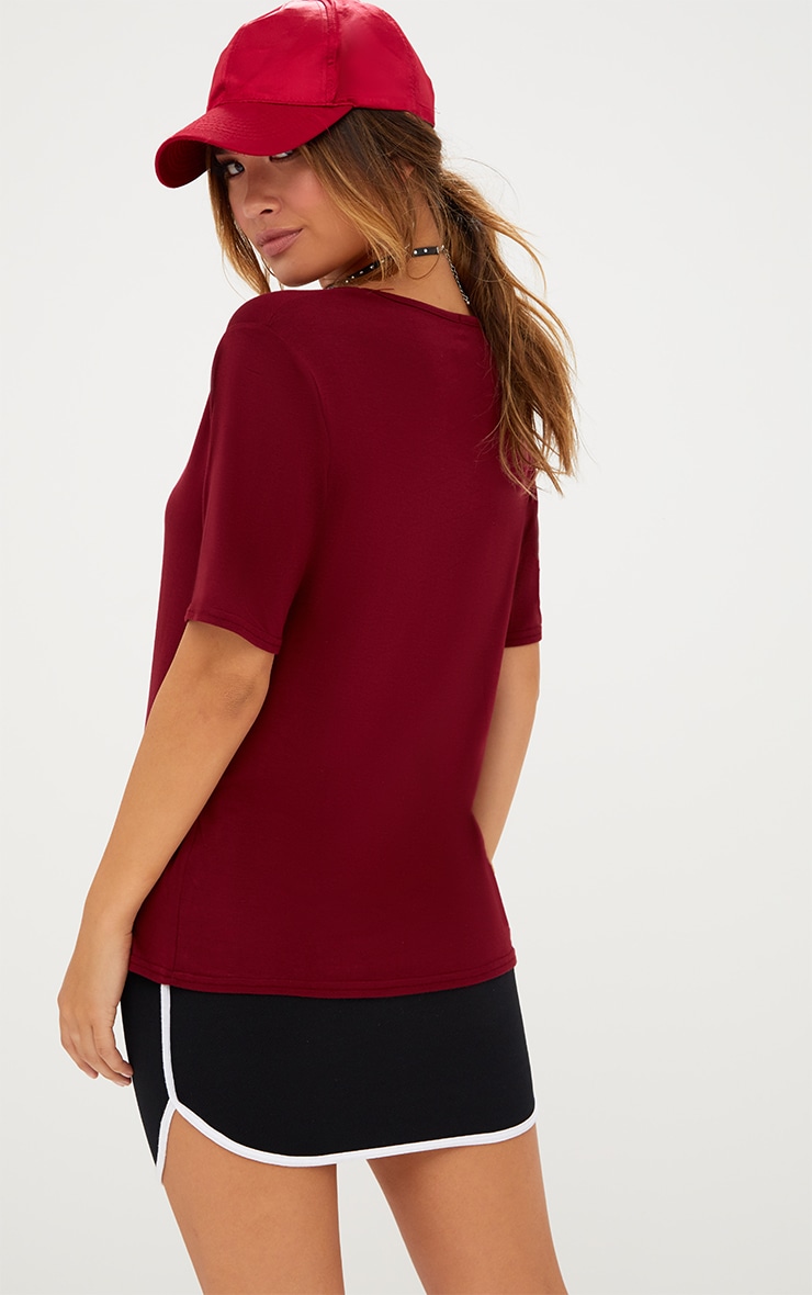 Basic Burgundy V Neck T Shirt. Tops PrettyLittleThing
