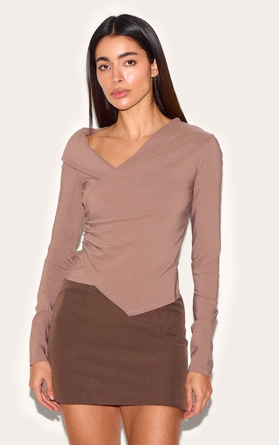 Mushroom Bengaline Asymmetric Ruched Long Top