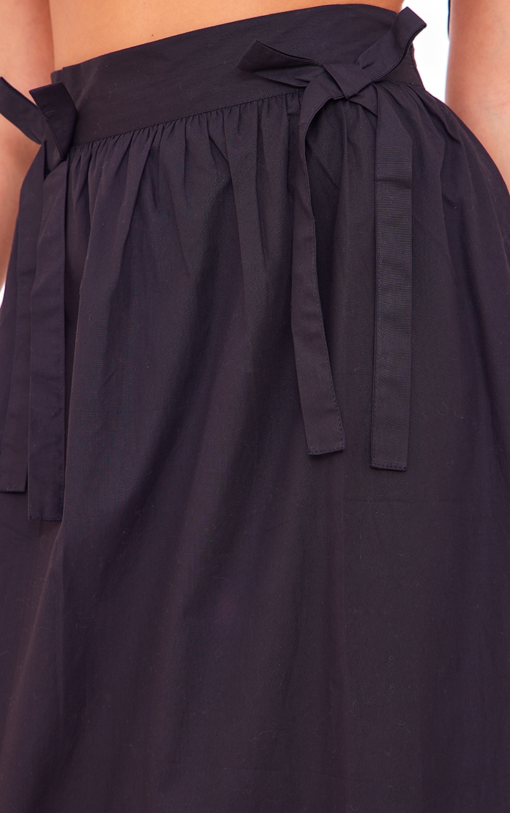 Black Cotton Poplin Bow Detail Maxi Skirt image 3