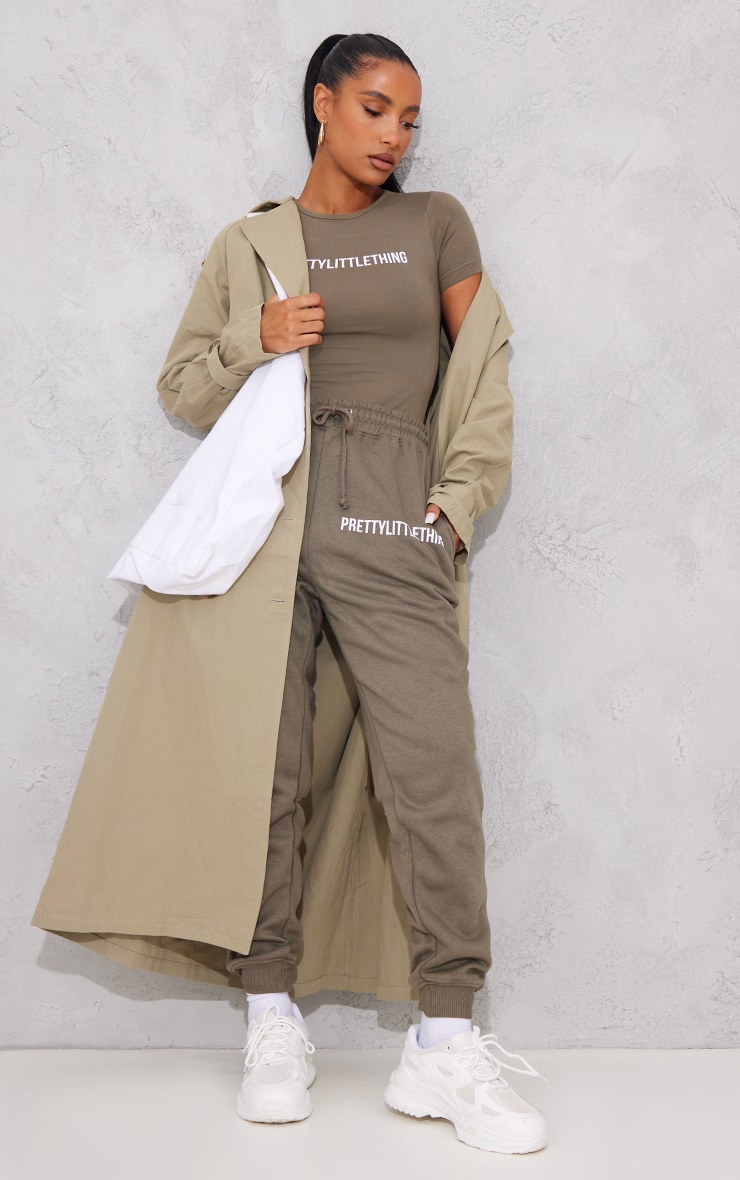 PRETTYLITTLETHING Logo Sage Khaki Short Sleeve Bodysuit image 3