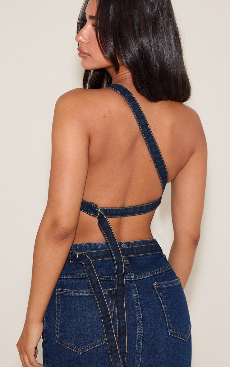 Petite Indigo Asymmetric Open Back Denim Top image 2