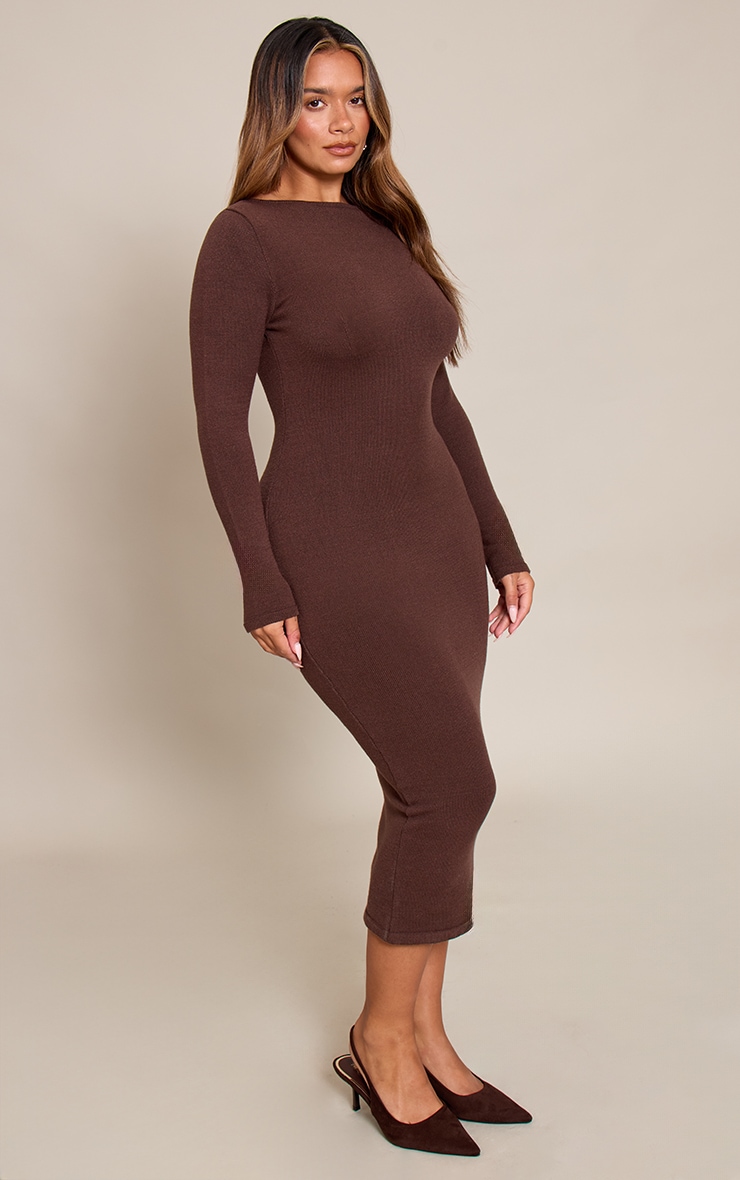 Shape Chocolate Knit Boat Neck Long Sleeve Maxi Dress image 3