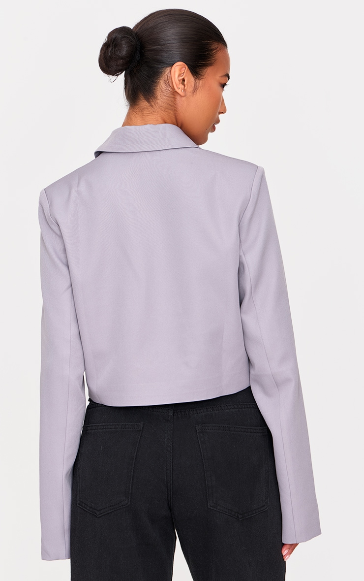 Grey Woven Cropped Shoulder Padded Blazer image 2