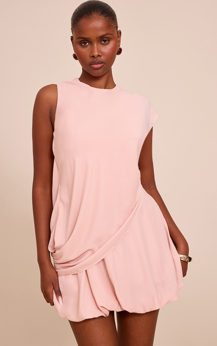 Pale Pink Chiffon Frill Hem Shift Mini Dress image 1