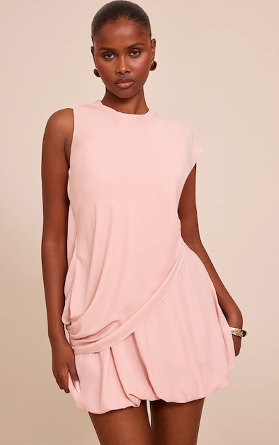 Pale Pink Chiffon Frill Hem Shift Mini Dress