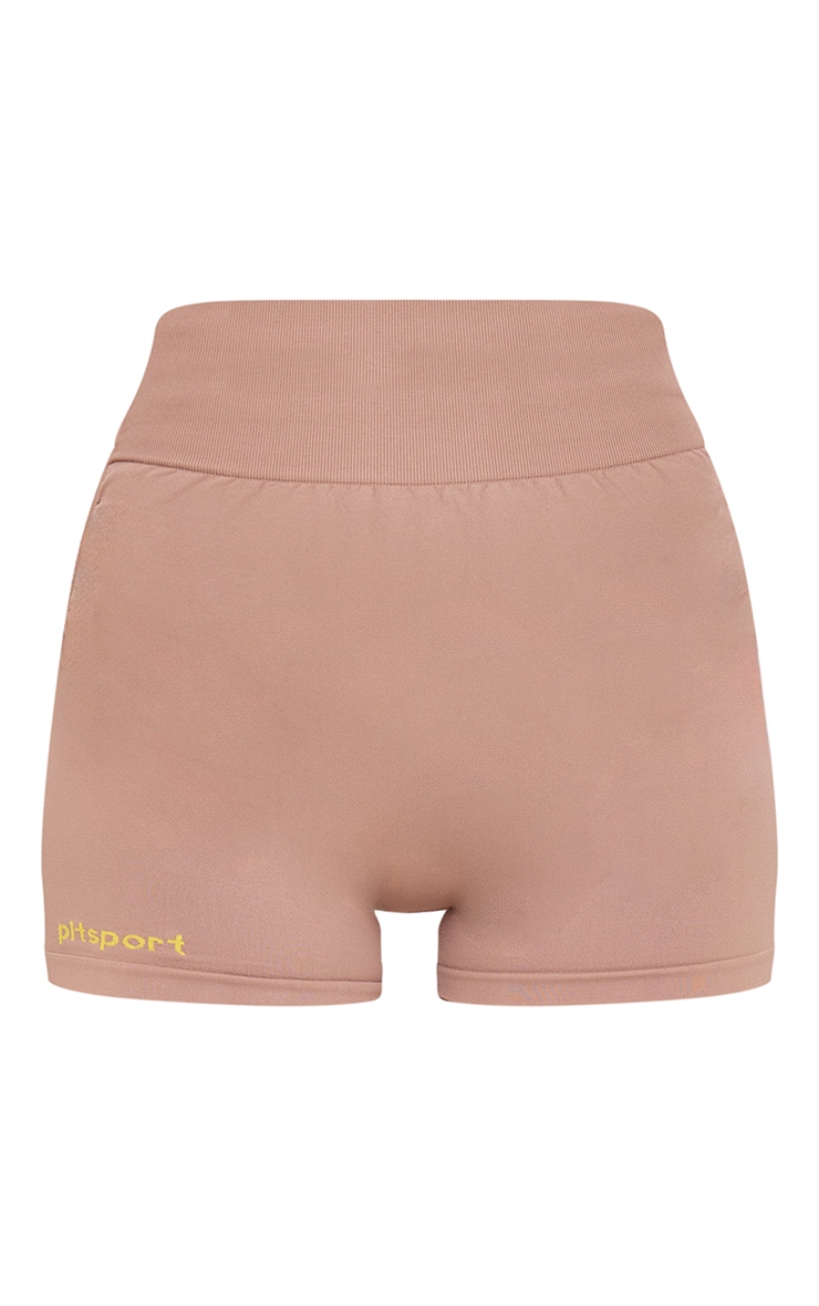 PLT SPORT Light Mocha Seamless Contrast Branding Booty Shorts image 5