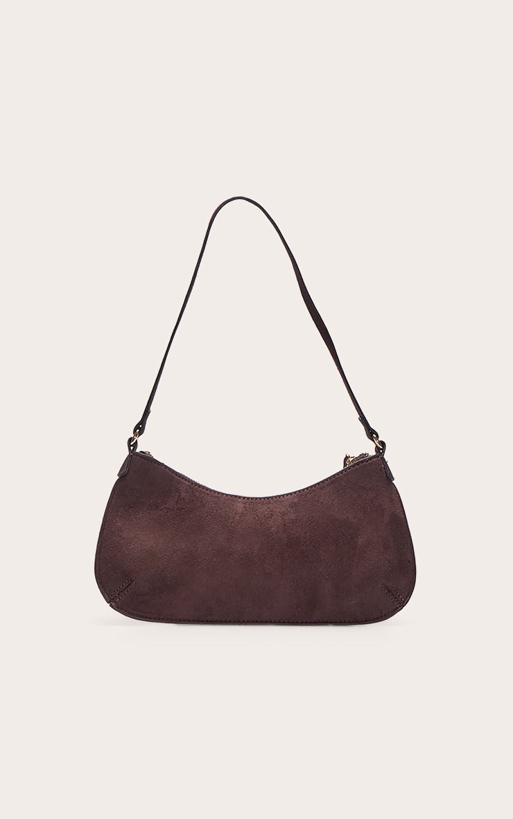  Chocolate Faux Suede Baguette Shoulder Bag image 3