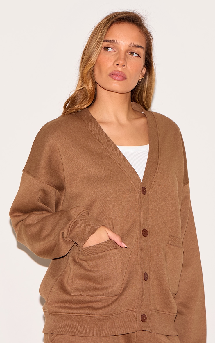 Taupe Button Front Pocket Sweat Cardigan image 4