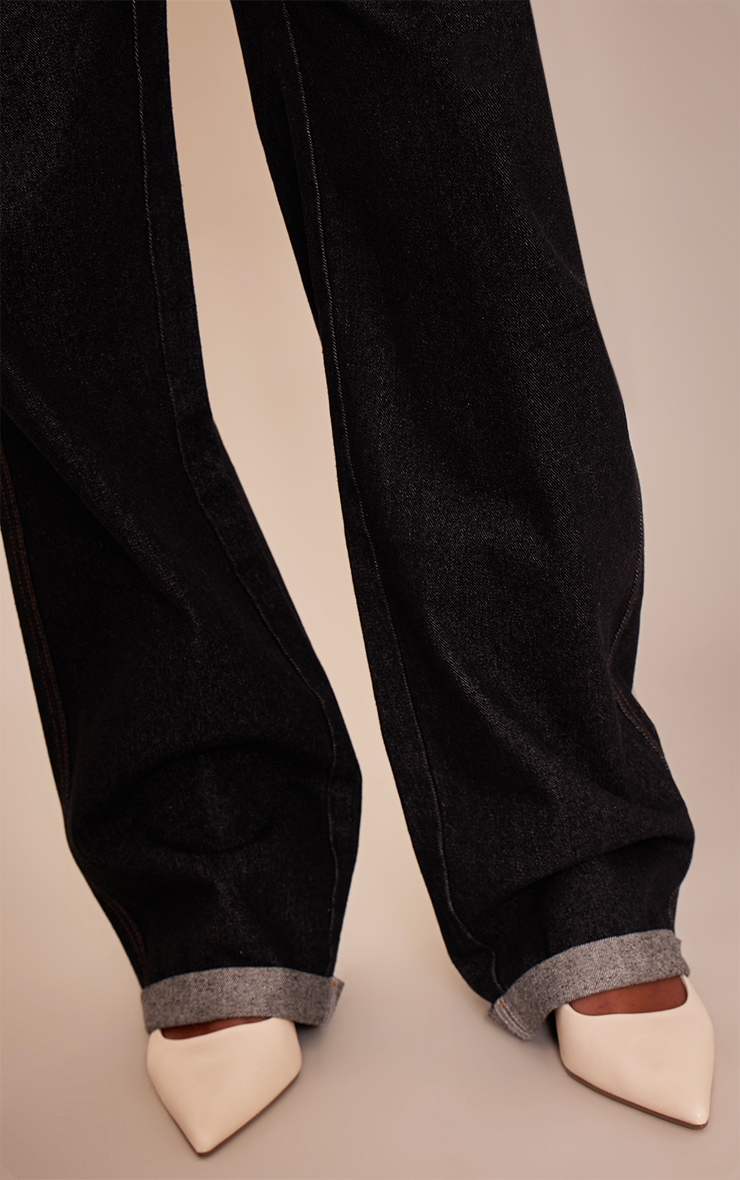 Tall Washed Black High Waist Turn Up Hem Barrel Style Jean image 4