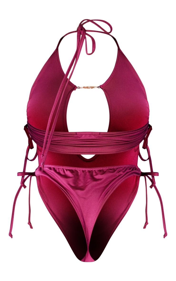 Shape Burgundy Branded Trim Cut Out Ruched Swimsuit image 2