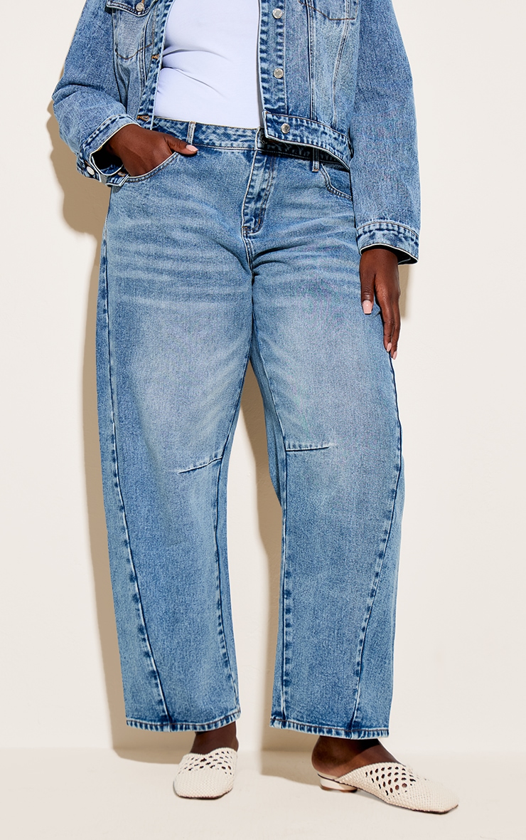 Plus Vintage Seam Detail Low Rise Barrel Jeans image 2