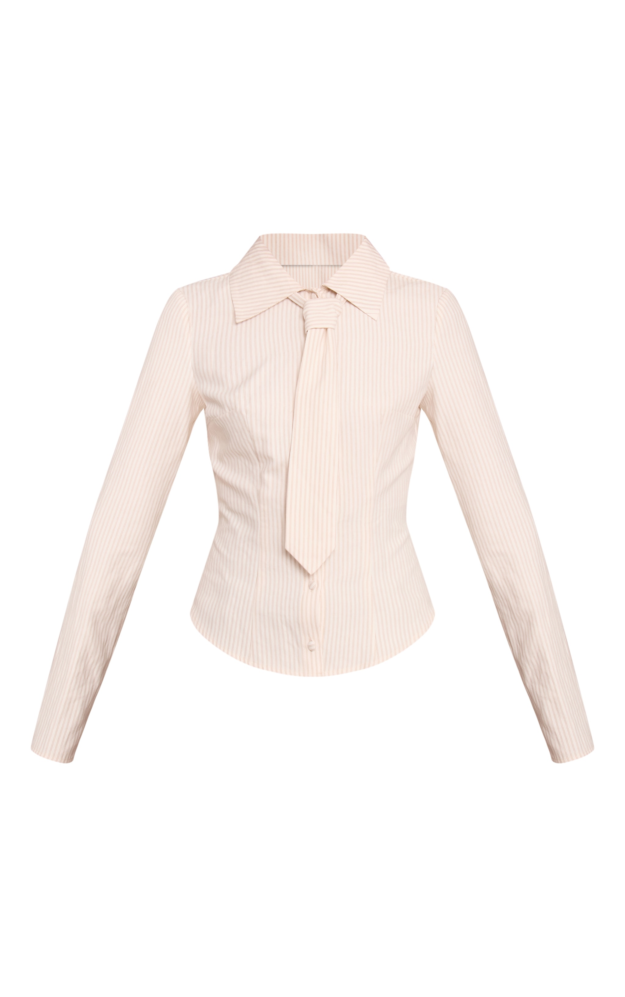 White Peachskin Striped Tie Detail Fitted Shirt  image 5