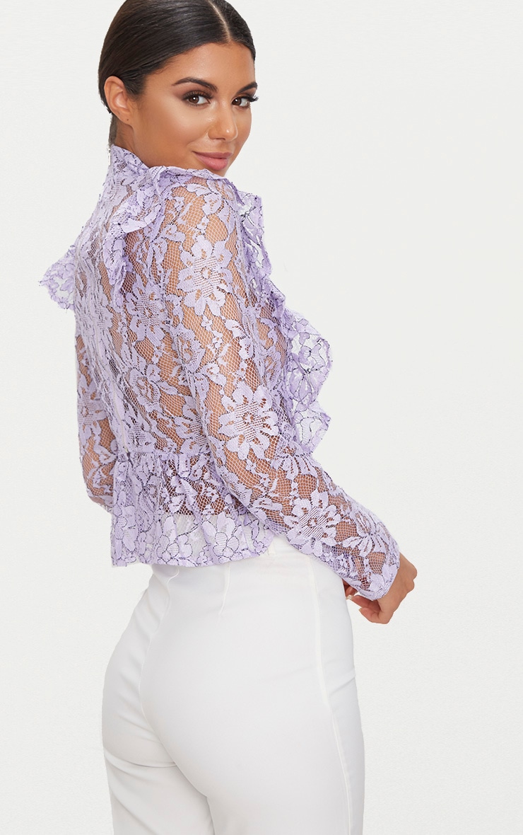 Lilac Frill Front Lace Blouse Makeup PrettyLittleThing IL