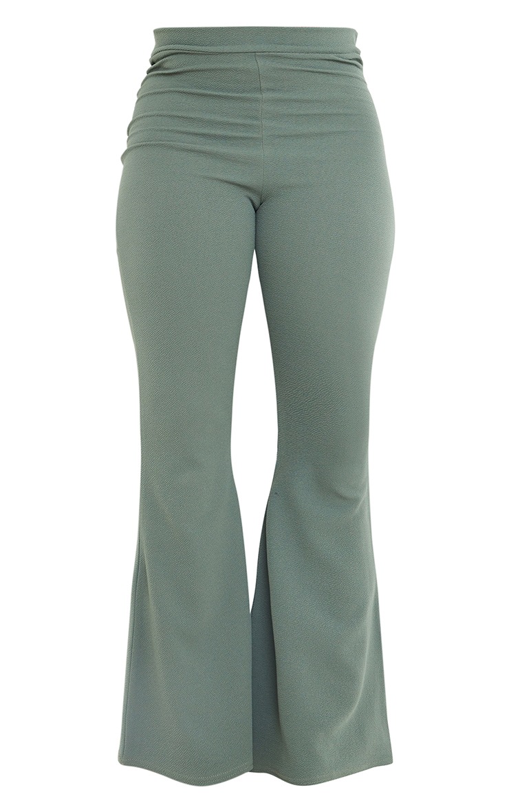 Tall Khaki Crepe High Waisted Flared Pants image 5