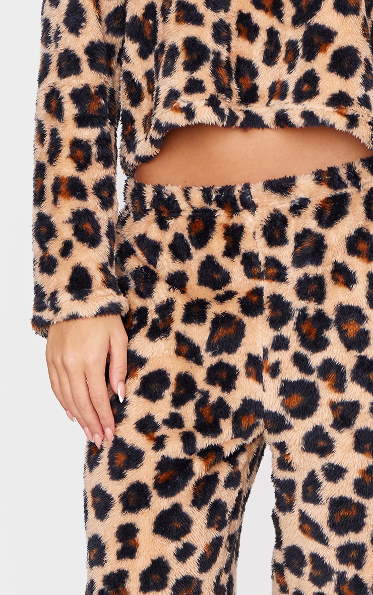 Brown Leopard Print Fleece Pj Trousers image 4