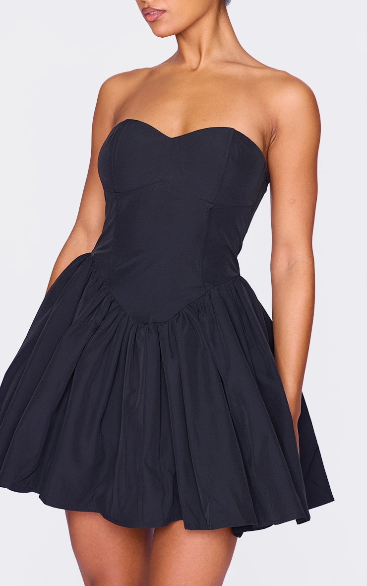 Black Bandeau Corset Detail Shift Dress image 4