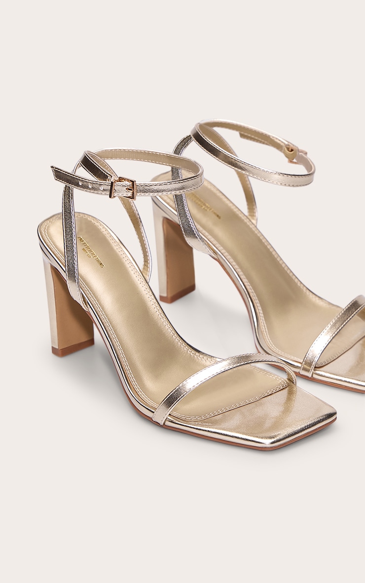 Wide Fit Gold Square Toe Slim Block Heel Barely There Sandal image 5