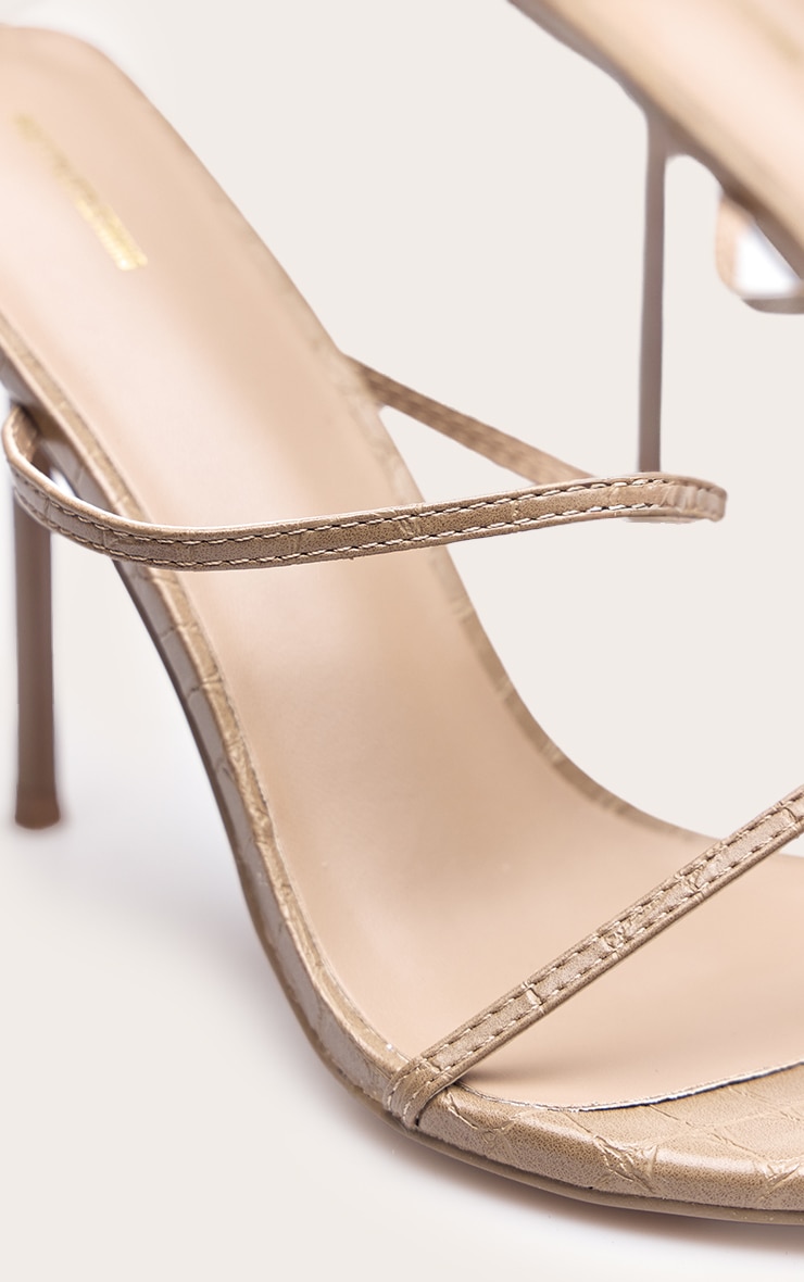 PLT Label Taupe Croc Faux Leather Barely There Point Toe High Heels image 5