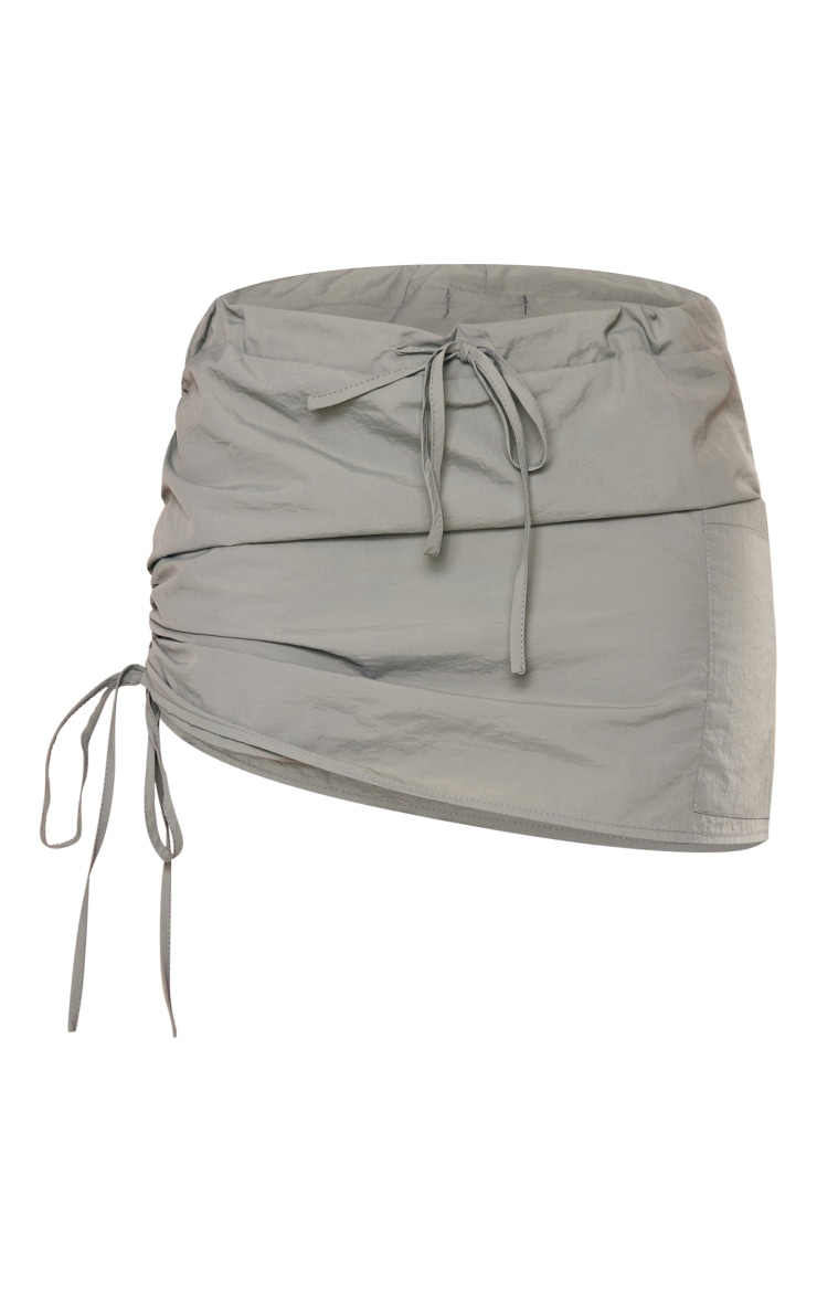 Khaki Parachute Ruched Side Drawstring Waist Micro Mini Skirt image 6