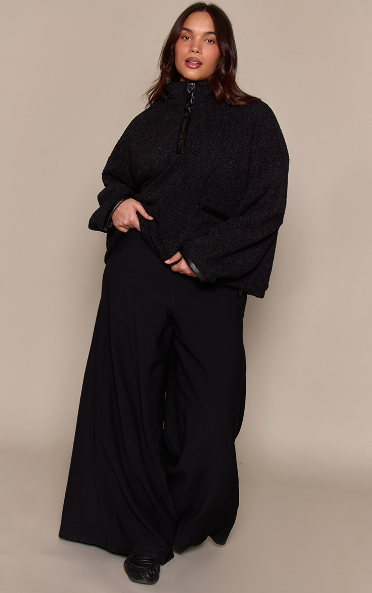 Plus Black Hooded Fleece Pull Over Sweater image 3