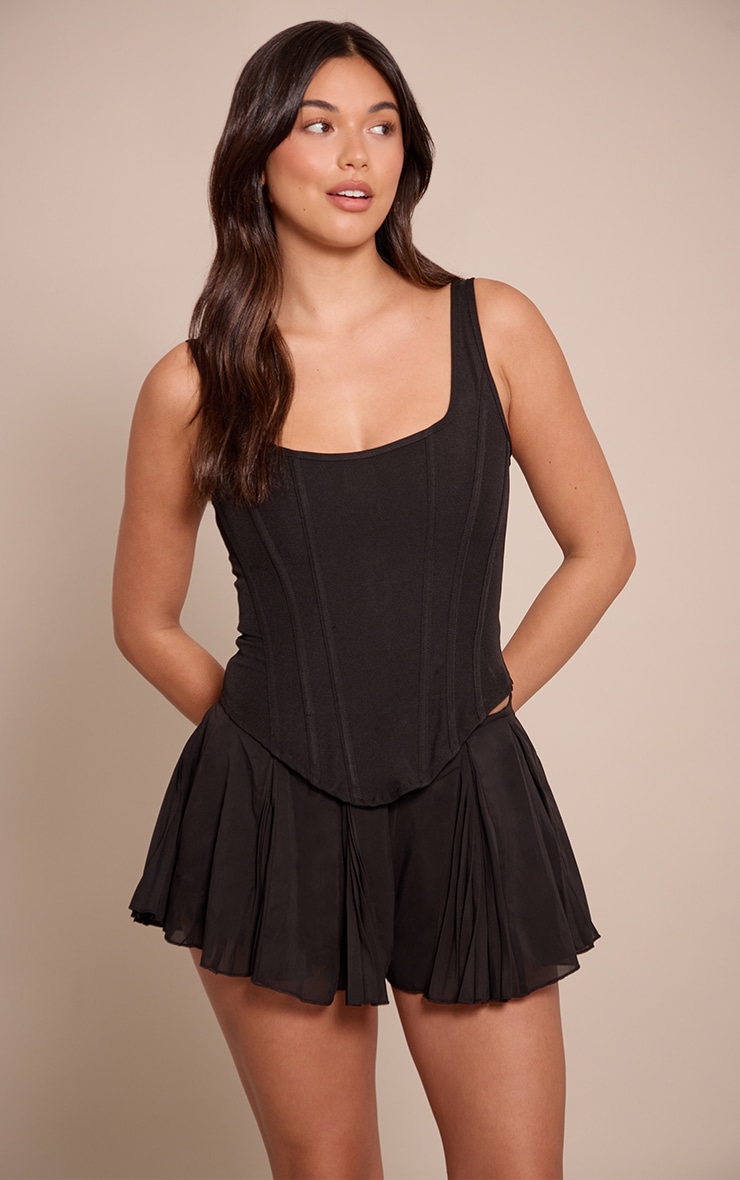 Black Chiffon Floaty Woven Pleated Skort