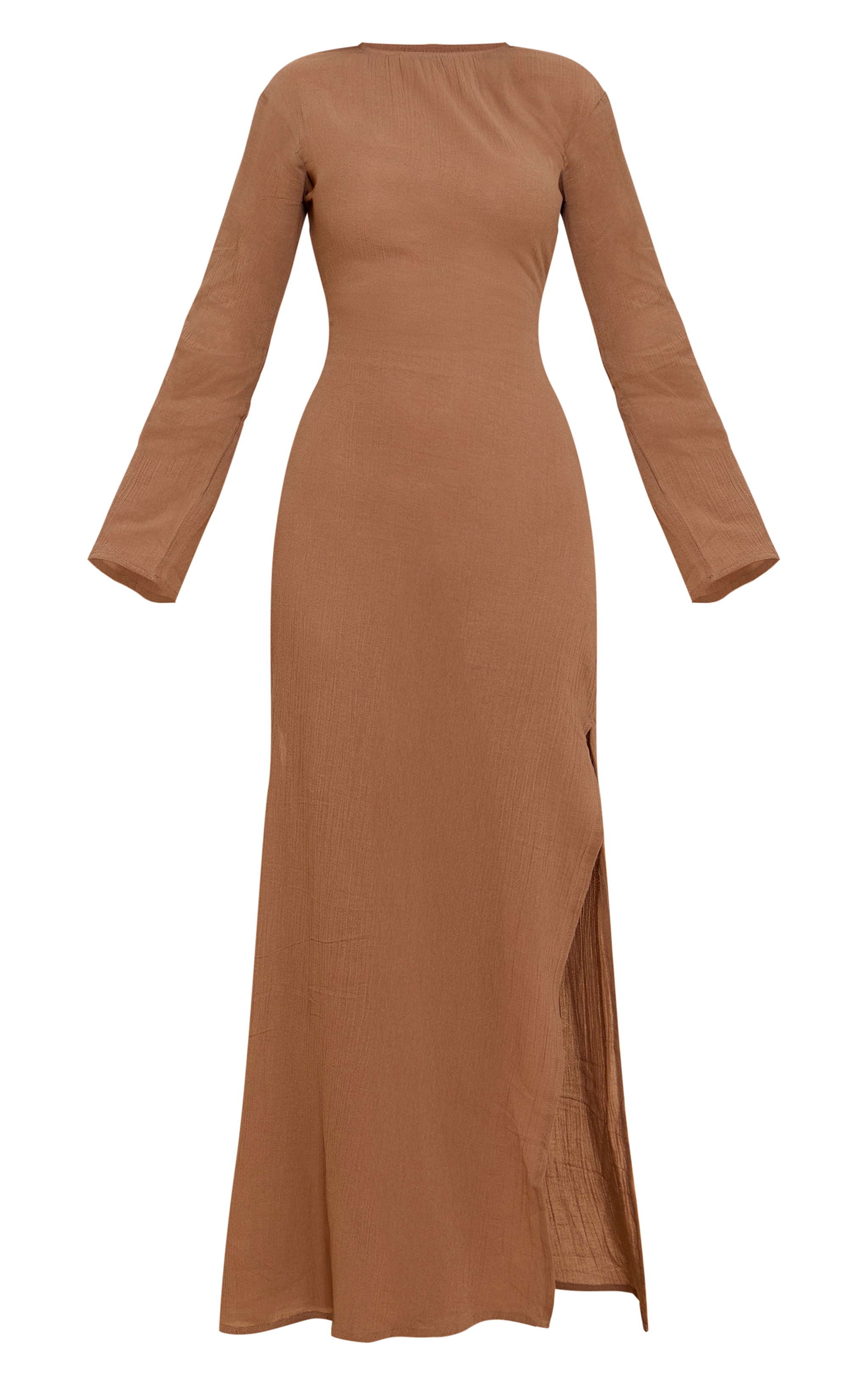 Robe longue texturée taupe à manches longues image 5