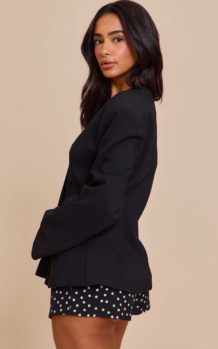 Petite Black Cinched Waist Drop Shoulder Blazer image 2