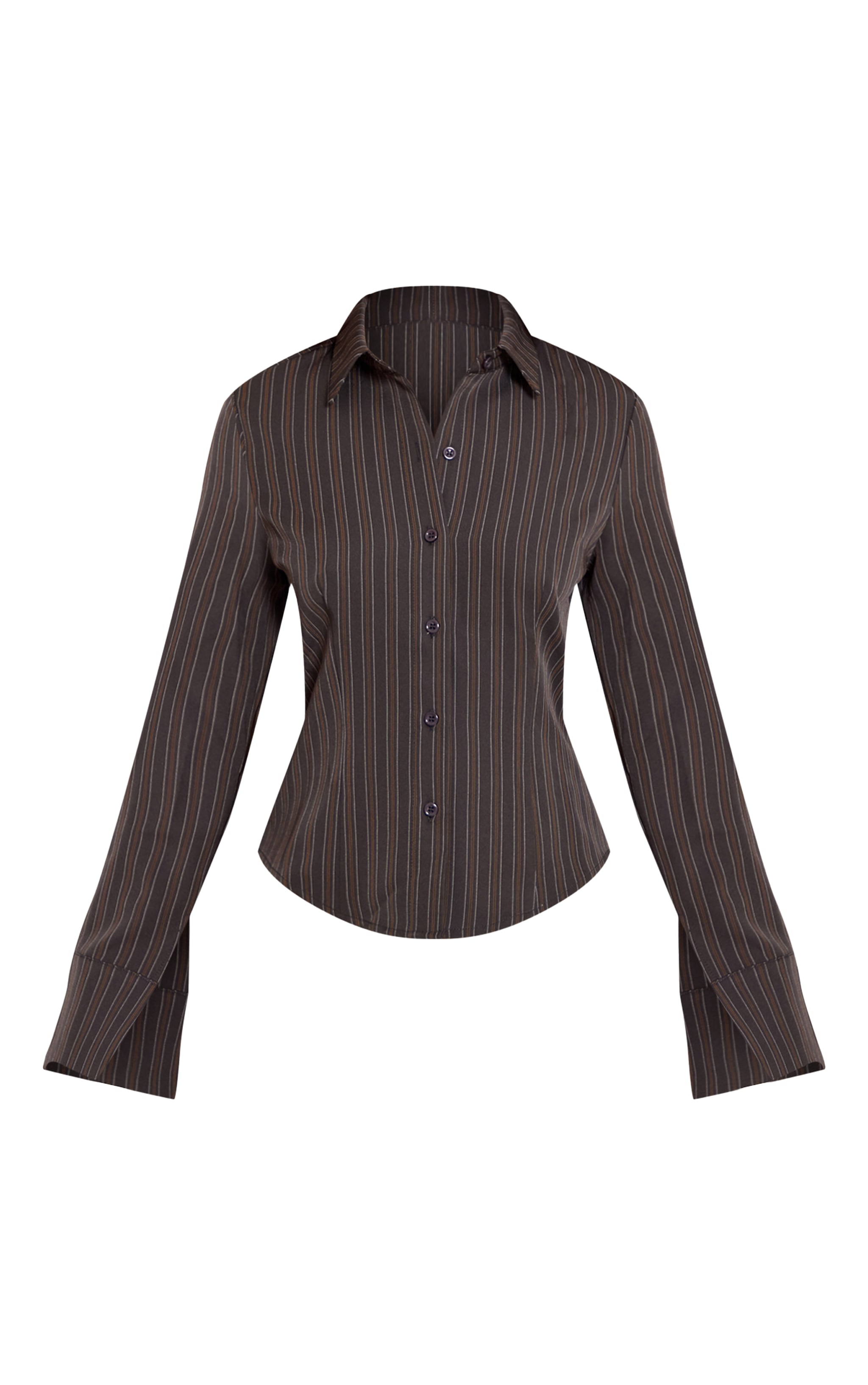 Petite Charcoal Striped Long Sleeve Fitted Shirt image 5