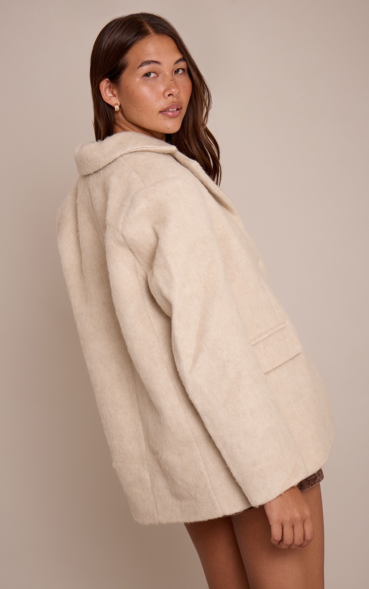 Oatmeal Brushed Wool Look Oversized Blazer image 2