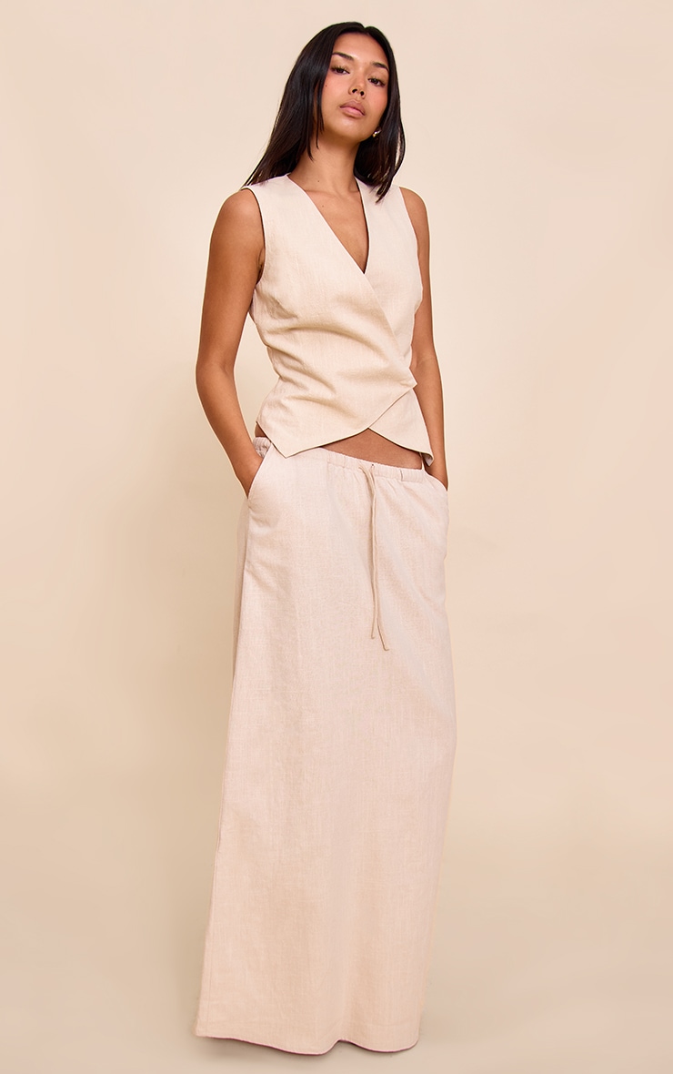 Natural Premium Linen Drawstring Maxi Skirt image 1