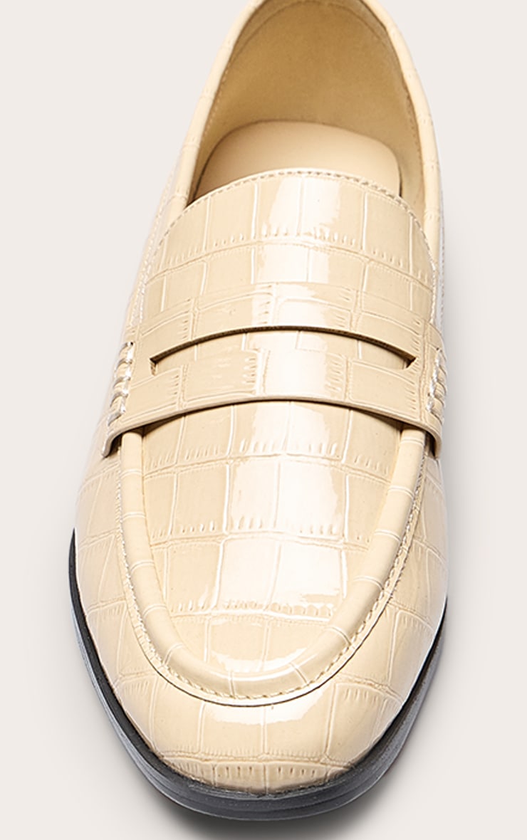 Cream Croc PU Basic Squared Toe Loafer image 5