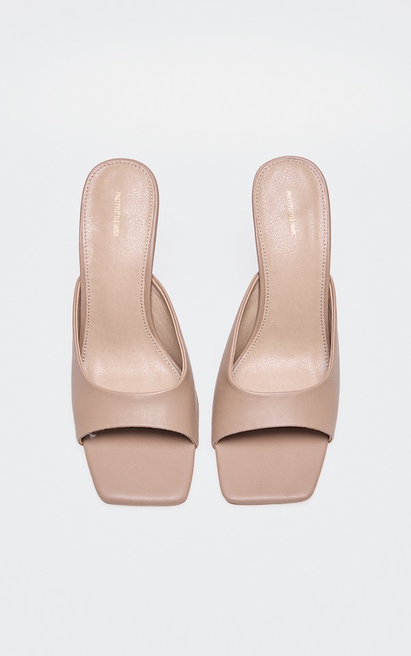 Mushroom PU Square Toe High Stiletto Heeled Mules | Footwear  