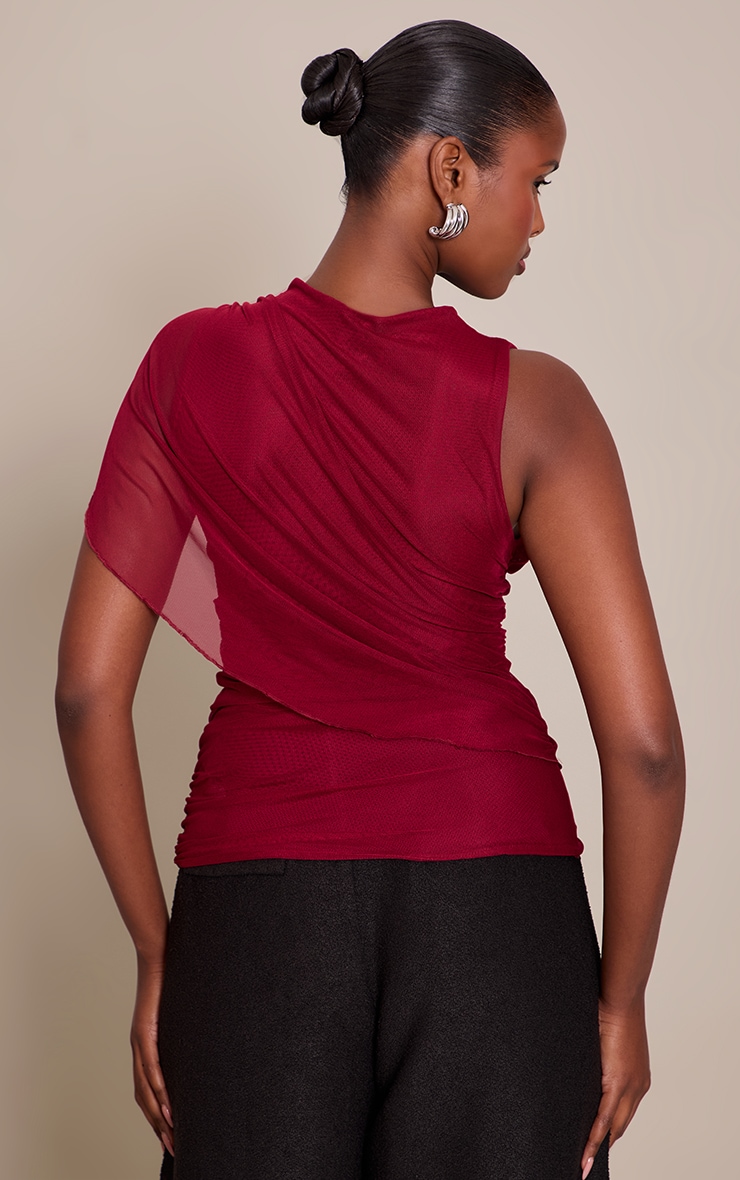 Burgundy Mesh Cape Detail Long Top  image 2