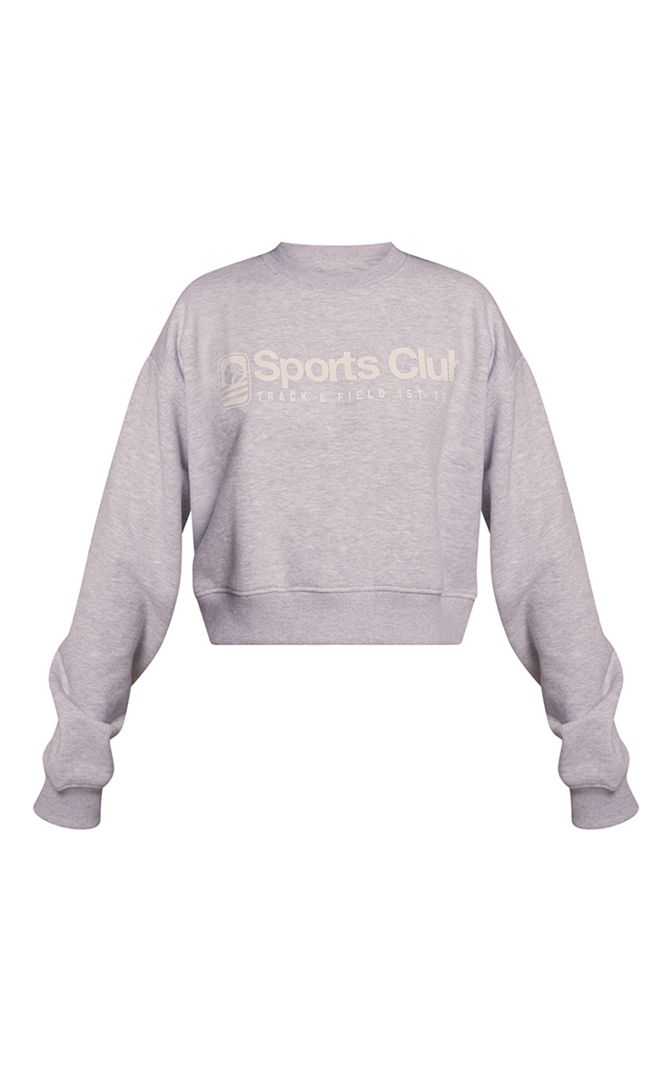 Ash Grey Sports Club Print Cropped Sweatshirt image 5