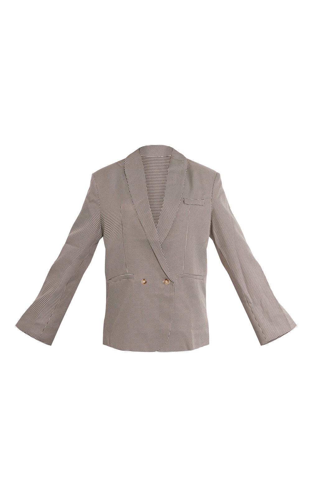 Blazer oversize marron pied-de-poule à ourlet incurvé et épaulettes rembourrées image 5