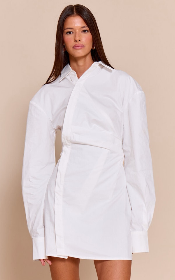 Blanc Asymmetric Boutonnée Manches longues Chemise Robe