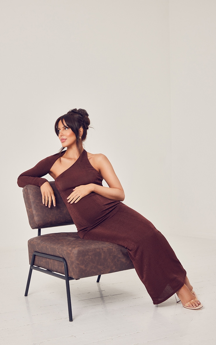 Maternity Chocolate Acetate Slinky Midaxi Dress 1