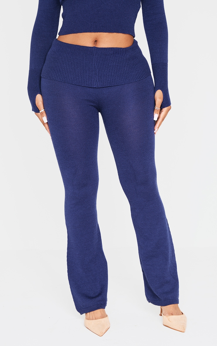 Shape Navy Knitted Flare Trousers image 2