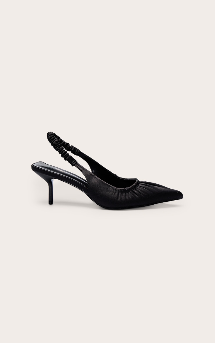 Black Satin Ruched Low Heel Sling Back Court Shoe image 2