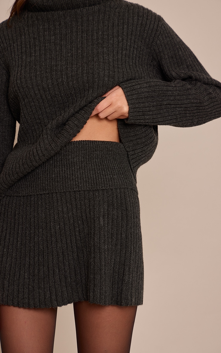 Grey Pleated Knitted Mini Skirt  image 5