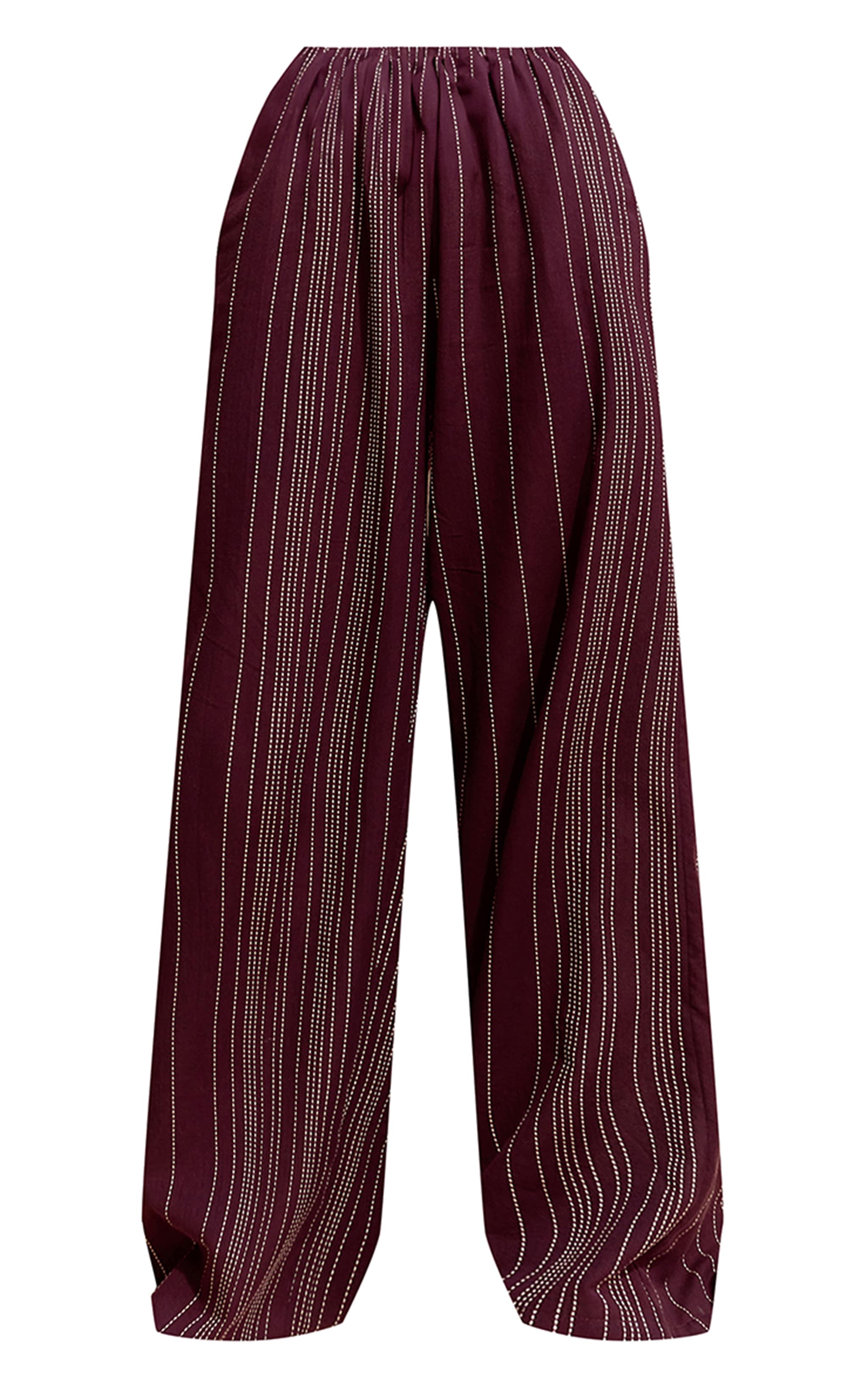 Pantalon en coton chocolat à rayures et taille élastique image 5
