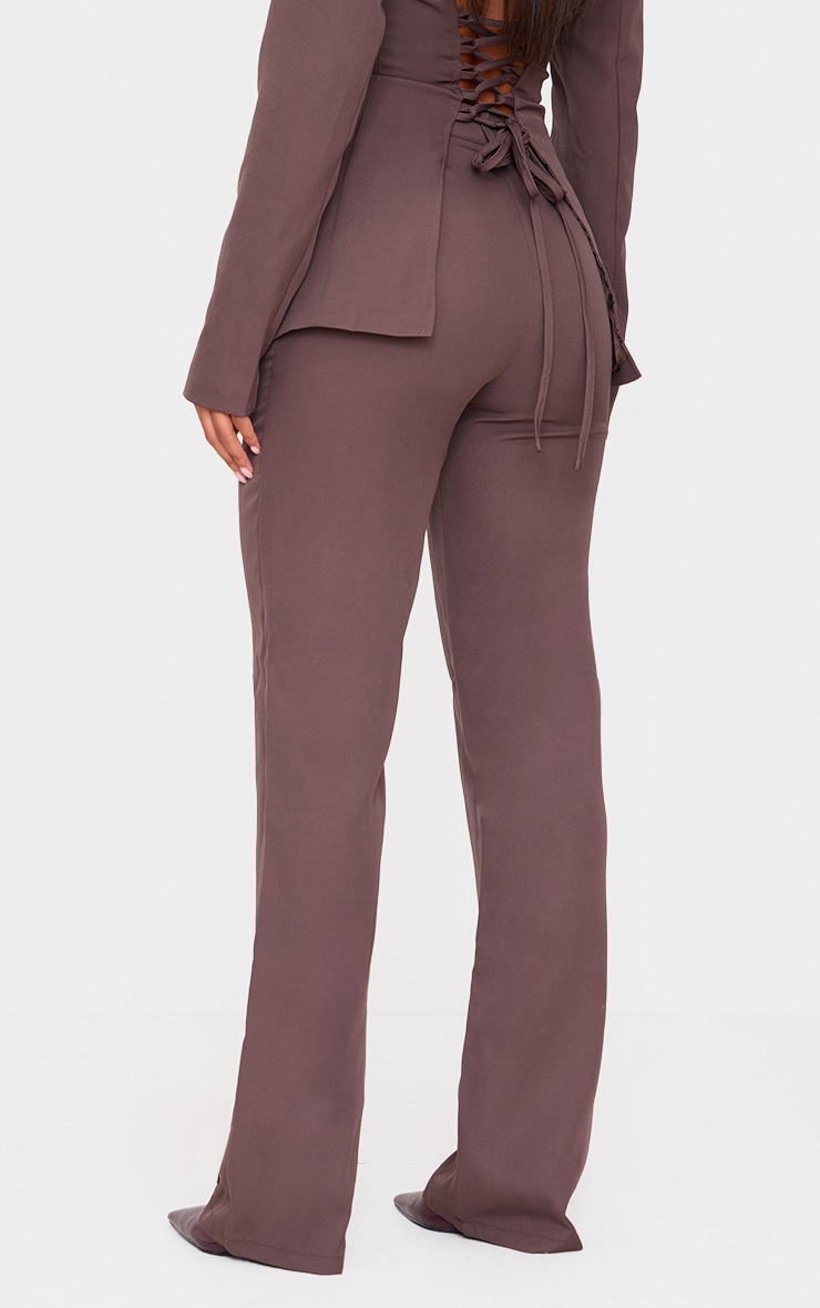 Chocolate Woven Tailored Wide Leg High Waist Pants image 3