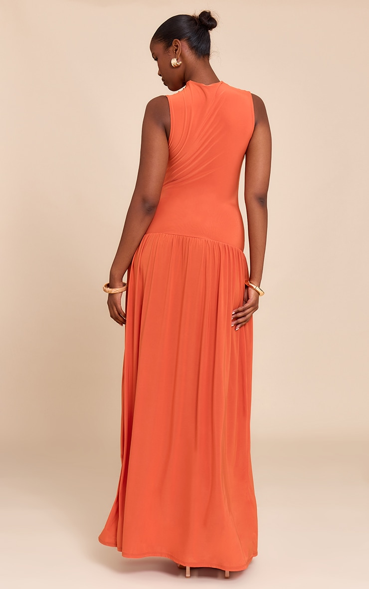 Orange Double Layer Soft Touch Drop Waist Ruched Maxi Dress image 2