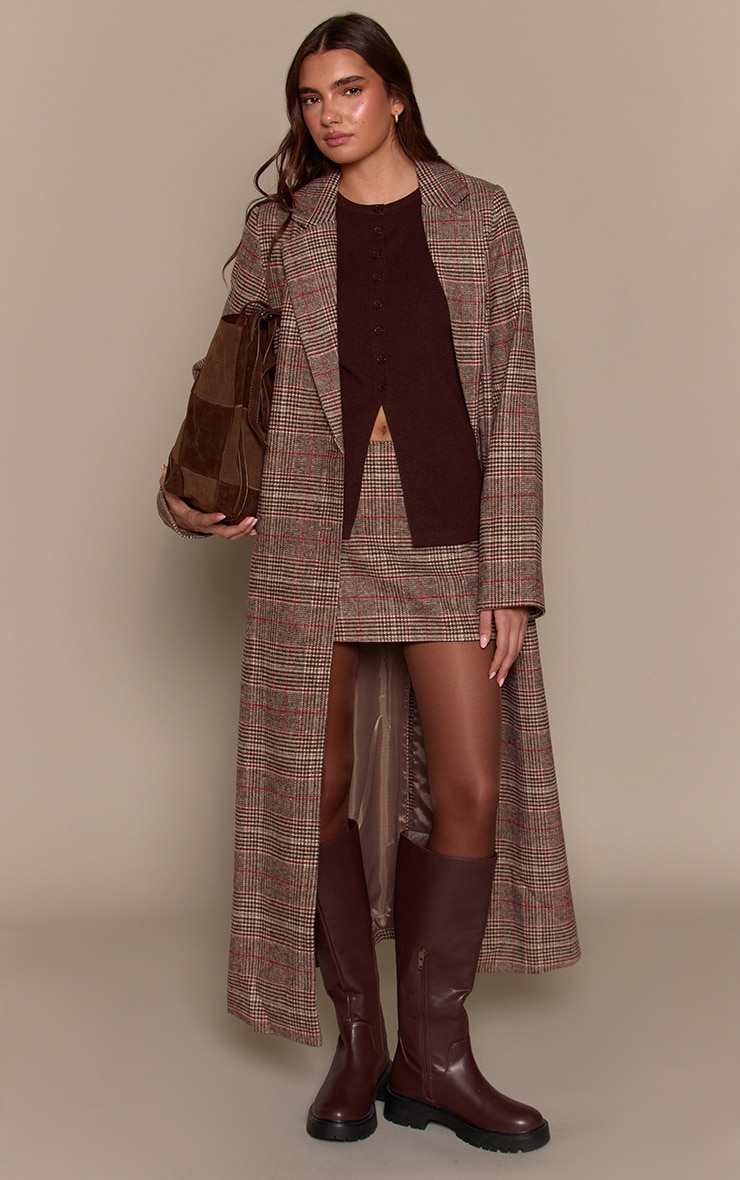 Brown Tartan Wool Look Mini Skirt image 4