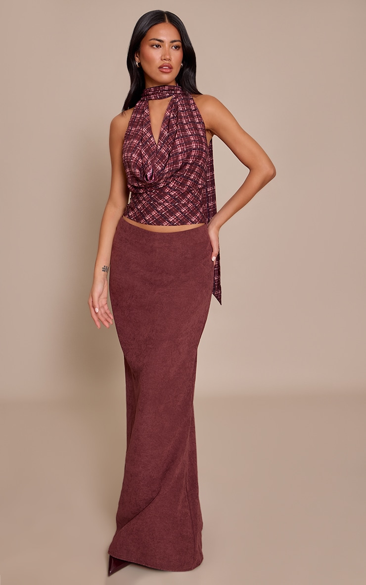 Wine Check Chiffon Extreme Cowl Top image 3