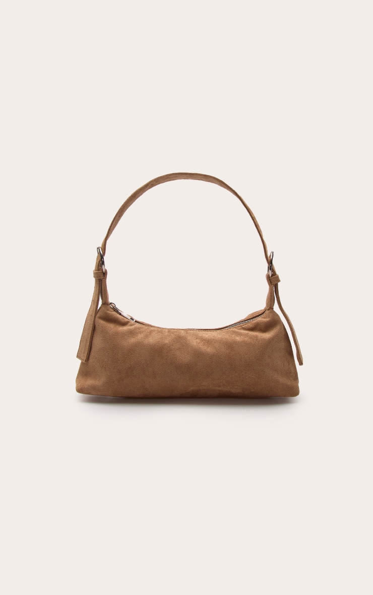 Taupe Faux Suede Buckle Detail Shoulder Bag image 2