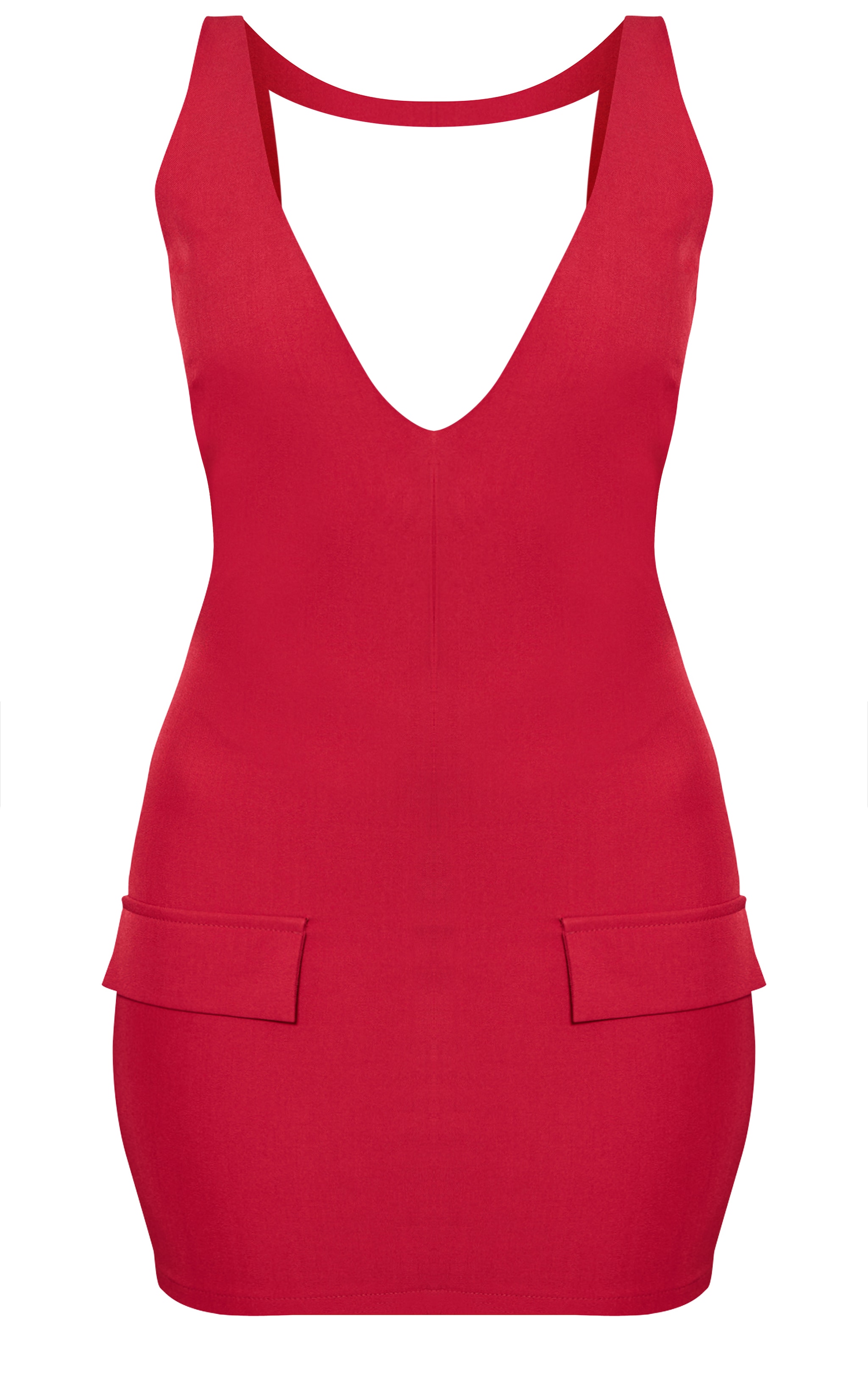 Red Woven V Neck Mini Dress image 5