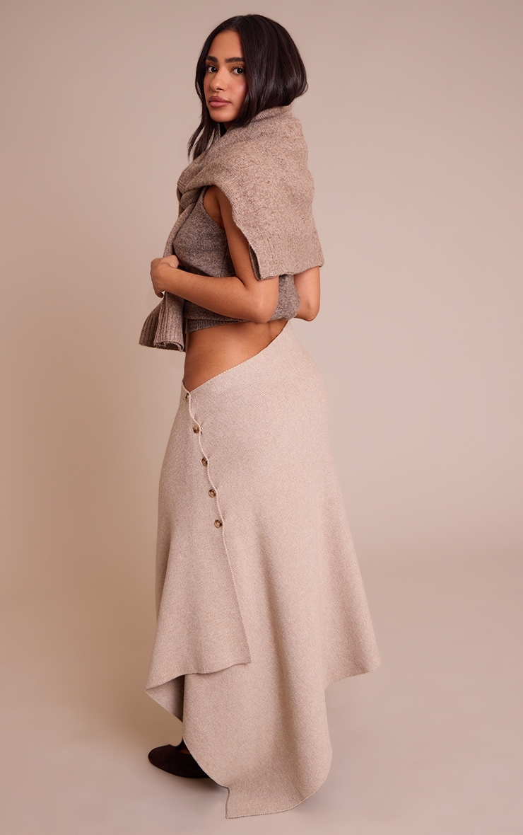 Petite Beige Asymmetric Maxi Skirt image 3