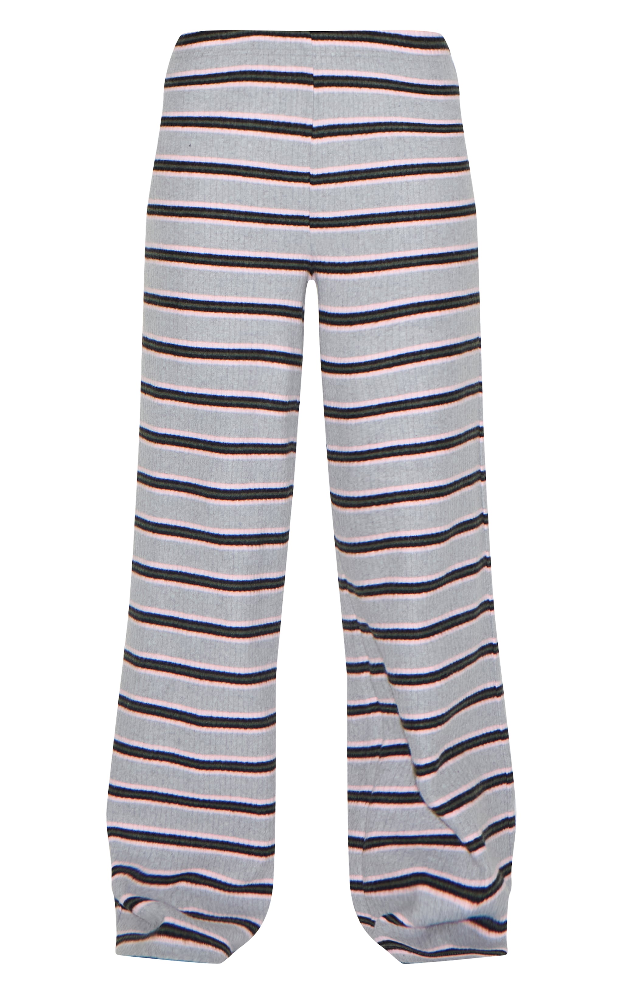 Grey Brushed Rib Striped Mid Rise Wide Leg Pants image 5