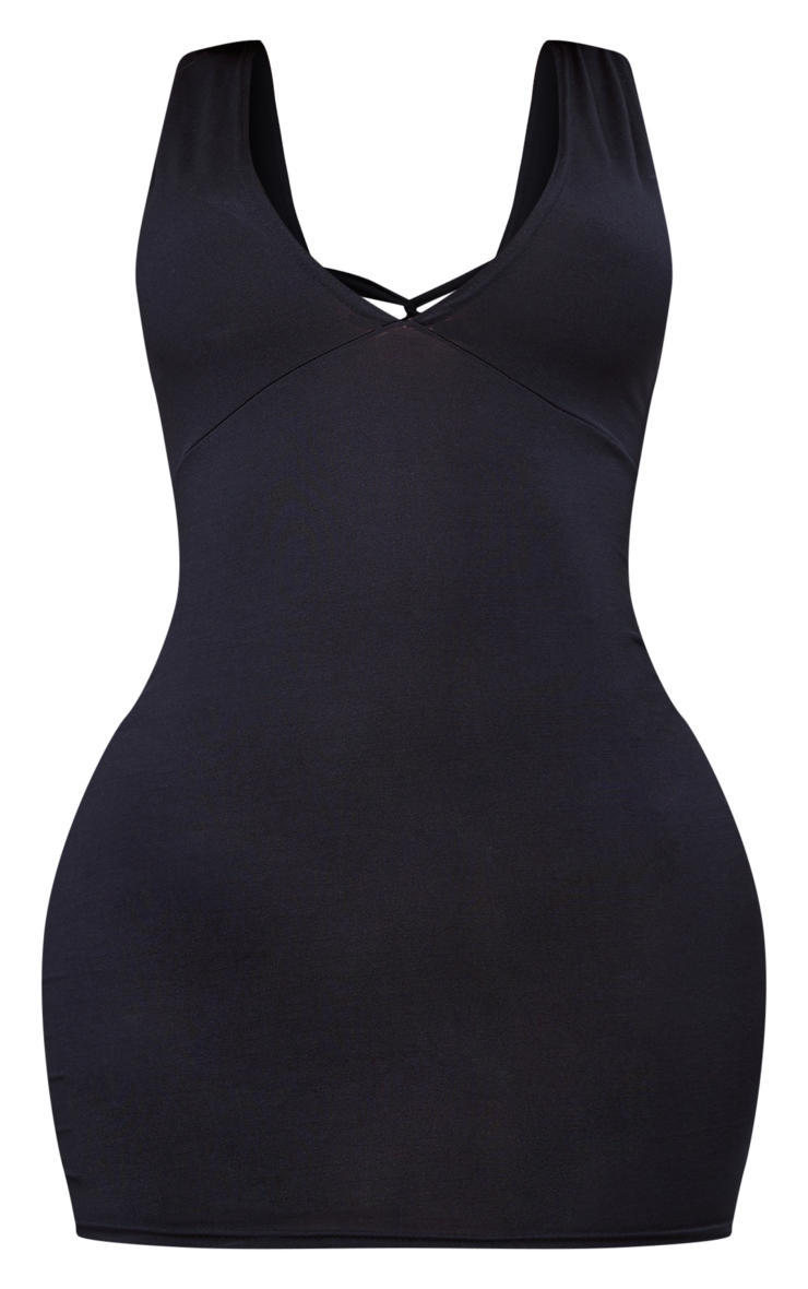  Shape Black Slinky Plunge Twist Back Detail Bodycon Dress image 1